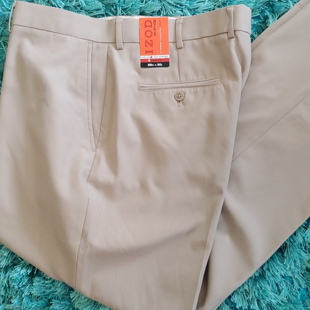men's nwt izod golf xfg 38 x 30 tan golf pants